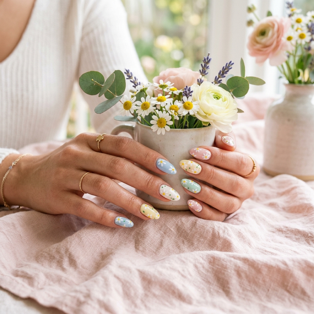Pastell Frühlingsnägel mit Daisy